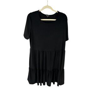 Nicole Miller New York Black Ruffle Hem Short Sleeve Dress Plus Size 1X USA